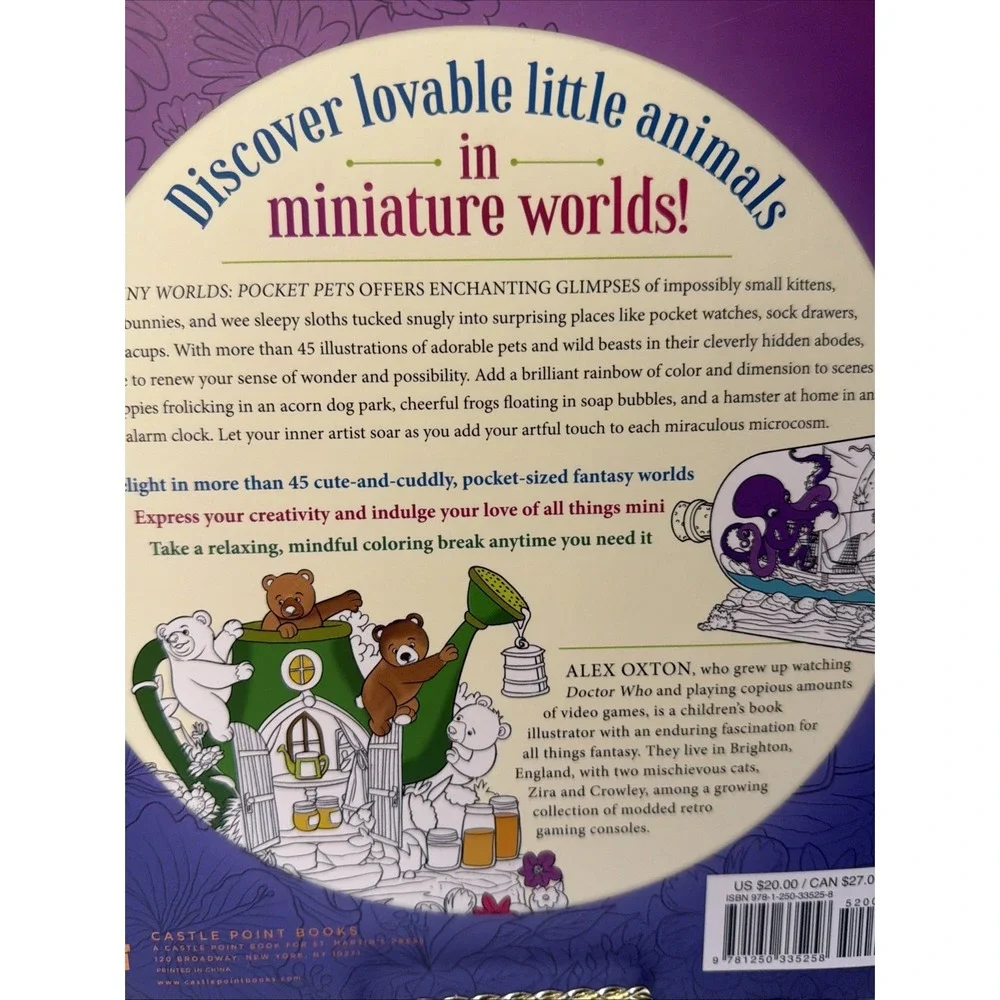 Tiny Worlds - Pocket Pets : An Artist's Coloring Book of Itty-bitty Animals, NEW